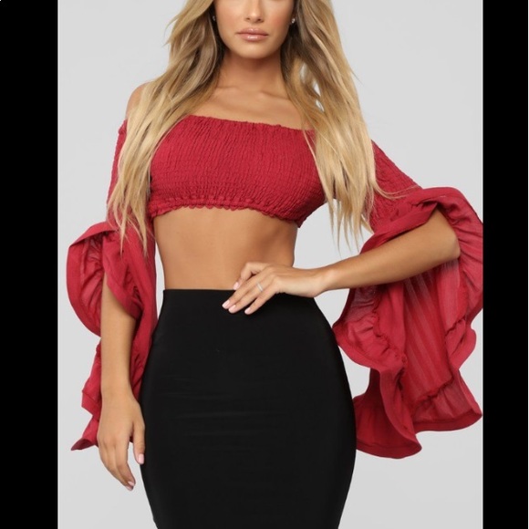 Fashion Nova Ruffle Bell Sleeve Crop Top Blouse - Picture 2 of 8